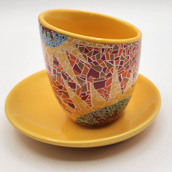 GdP Giordano di Ponzano Italy Modern Cup Saucer Bright Geometric Mosaic Sunburst - Picture 4 of 13